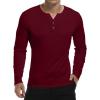 imageYTD Mens Summer Casual Short Sleeve Henley TShirts Button Placket Plain V Neck ShirtsLong Sleeve Wine Red