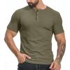 imageYTD Mens Muscle T Shirts Stretch Short Sleeve Workout Tee Casual Slim Fit Henley ShirtArmy Green