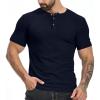 imageYTD Mens Muscle T Shirts Stretch Short Sleeve Workout Tee Casual Slim Fit Henley ShirtNavy