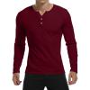imageYTD Mens Summer Casual Short Sleeve Henley TShirts Button Placket Plain V Neck ShirtsLong Sleeve Wine Red