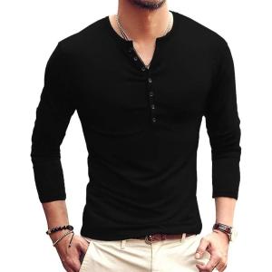 imageYTD Mens Casual Slim Fit Basic Henley Long Sleeve Fashion TShirt01 Long Sleeve Black