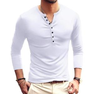 imageYTD Mens Casual Slim Fit Basic Henley Long Sleeve Fashion TShirt02 Long Sleeve White