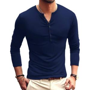 imageYTD Mens Casual Slim Fit Basic Henley Long Sleeve Fashion TShirt03 Long Sleeve Navy