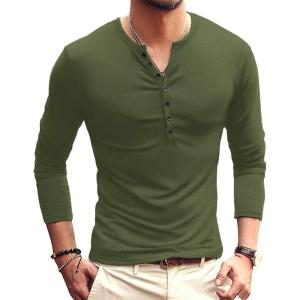 imageYTD Mens Casual Slim Fit Basic Henley Long Sleeve Fashion TShirt04 Long Sleeve Army Green