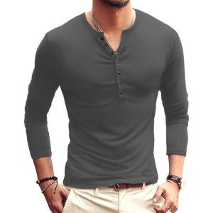 imageYTD Mens Casual Slim Fit Basic Henley Long Sleeve Fashion TShirt06 Long Sleeve Dark Gray