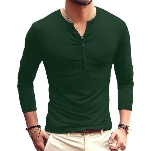 imageYTD Mens Casual Slim Fit Basic Henley Long Sleeve Fashion TShirt09 Long Sleeve Hunter Green