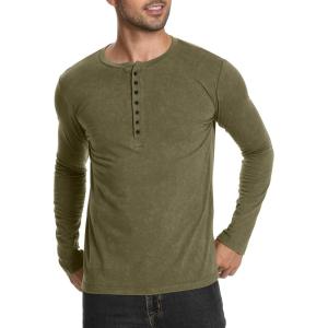 imageYTD Mens Casual Slim Fit Basic Henley Long Sleeve Fashion TShirtArmy Green Melange