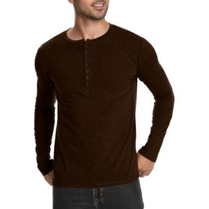 imageYTD Mens Casual Slim Fit Basic Henley Long Sleeve Fashion TShirtCoffee Melange