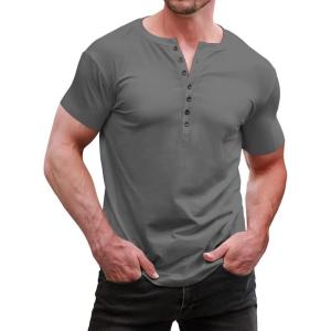 imageYTD Mens Casual Slim Fit Basic Henley Long Sleeve Fashion TShirtDark Gray