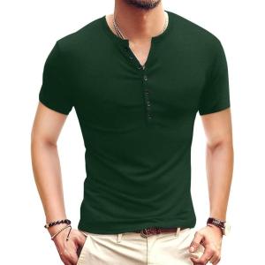 imageYTD Mens Casual Slim Fit Basic Henley Long Sleeve Fashion TShirtHunter Green