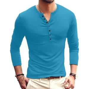 imageYTD Mens Casual Slim Fit Basic Henley Long Sleeve Fashion TShirtLong Sleeve Deep Teal