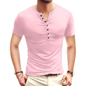 imageYTD Mens Casual Slim Fit Basic Henley Long Sleeve Fashion TShirtPink