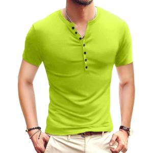 imageYTD Mens Casual Slim Fit Basic Henley Long Sleeve Fashion TShirtSafety Green