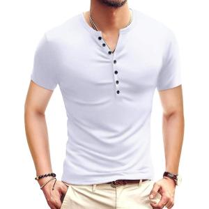imageYTD Mens Casual Slim Fit Basic Henley Long Sleeve Fashion TShirtWhite