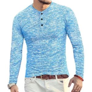 imageYTD Mens Fashion Casual Slim Fit Basic Henley ShortLong Sleeve Lightweight Summer TShirtLong Sleeve Blue