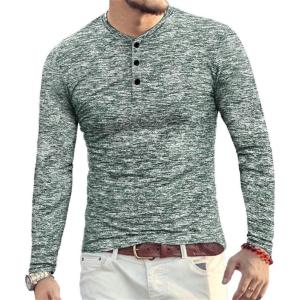 imageYTD Mens Fashion Casual Slim Fit Basic Henley ShortLong Sleeve Lightweight Summer TShirtLong Sleeve Dark Green