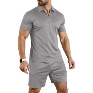imageYTD Mens Short Sleeve Casual Polo Shirt and Shorts Sets Two Piece Summer Outfits Zip Polo Tracksuit Set for Men SXXLGrey