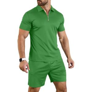 imageYTD Mens Short Sleeve Casual Polo Shirt and Shorts Sets Two Piece Summer Outfits Zip Polo Tracksuit Set for Men SXXLIrish Green