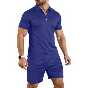 imageYTD Mens Short Sleeve Casual Polo Shirt and Shorts Sets Two Piece Summer Outfits Zip Polo Tracksuit Set for Men SXXLRoyal Blue