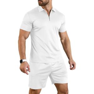 imageYTD Mens Short Sleeve Casual Polo Shirt and Shorts Sets Two Piece Summer Outfits Zip Polo Tracksuit Set for Men SXXLWhite