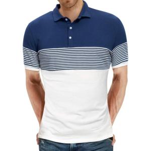 imageYTD Mens Short Sleeve Polo Shirts Casual Slim Fit Contrast Color Stitching Stripe Cotton Shirts03 White