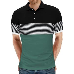 imageYTD Mens Short Sleeve Polo Shirts Casual Slim Fit Contrast Color Stitching Stripe Cotton Shirts05 Green