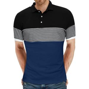 imageYTD Mens Short Sleeve Polo Shirts Casual Slim Fit Contrast Color Stitching Stripe Cotton Shirts06 Navy