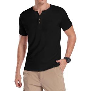 imageYTD Mens Summer Casual Short Sleeve Henley TShirts Button Placket Plain V Neck Shirts01 Black