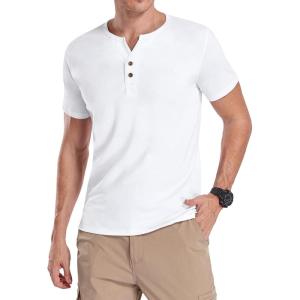 imageYTD Mens Summer Casual Short Sleeve Henley TShirts Button Placket Plain V Neck Shirts03 White