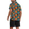 imageYTD Mens 2 Piece Outfits Tropical Print Short Sleeve Button Down Hawaiian Shirt and Beach Shorts SetBlack Orange Flower