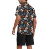 imageYTD Mens 2 Piece Outfits Tropical Print Short Sleeve Button Down Hawaiian Shirt and Beach Shorts SetBlack Palm Leaf