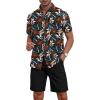 imageYTD Mens 2 Piece Outfits Tropical Print Short Sleeve Button Down Hawaiian Shirt and Beach Shorts SetBlack Palm Leaf