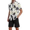 imageYTD Mens 2 Piece Outfits Tropical Print Short Sleeve Button Down Hawaiian Shirt and Beach Shorts SetBlack White Tropical