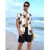 imageYTD Mens 2 Piece Outfits Tropical Print Short Sleeve Button Down Hawaiian Shirt and Beach Shorts SetBlack White Tropical