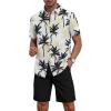 imageYTD Mens 2 Piece Outfits Tropical Print Short Sleeve Button Down Hawaiian Shirt and Beach Shorts SetBlack White Tropical