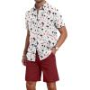 imageYTD Mens 2 Piece Outfits Tropical Print Short Sleeve Button Down Hawaiian Shirt and Beach Shorts SetFlamingo White