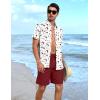 imageYTD Mens 2 Piece Outfits Tropical Print Short Sleeve Button Down Hawaiian Shirt and Beach Shorts SetFlamingo White