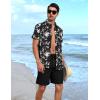 imageYTD Mens 2 Piece Outfits Tropical Print Short Sleeve Button Down Hawaiian Shirt and Beach Shorts SetFloral Black