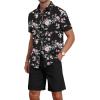 imageYTD Mens 2 Piece Outfits Tropical Print Short Sleeve Button Down Hawaiian Shirt and Beach Shorts SetFloral Black
