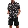 imageYTD Mens 2 Piece Outfits Tropical Print Short Sleeve Button Down Hawaiian Shirt and Beach Shorts SetFloral Black