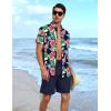 imageYTD Mens 2 Piece Outfits Tropical Print Short Sleeve Button Down Hawaiian Shirt and Beach Shorts SetFloral Navy