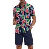 imageYTD Mens 2 Piece Outfits Tropical Print Short Sleeve Button Down Hawaiian Shirt and Beach Shorts SetFloral Navy