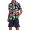 imageYTD Mens 2 Piece Outfits Tropical Print Short Sleeve Button Down Hawaiian Shirt and Beach Shorts SetFloral Navy