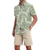 imageYTD Mens 2 Piece Outfits Tropical Print Short Sleeve Button Down Hawaiian Shirt and Beach Shorts SetGreen Palm Leaf
