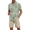 imageYTD Mens 2 Piece Outfits Tropical Print Short Sleeve Button Down Hawaiian Shirt and Beach Shorts SetGreen Palm Leaf