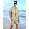 imageYTD Mens 2 Piece Outfits Tropical Print Short Sleeve Button Down Hawaiian Shirt and Beach Shorts SetGreen Palm Leaf