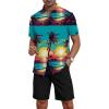 imageYTD Mens 2 Piece Outfits Tropical Print Short Sleeve Button Down Hawaiian Shirt and Beach Shorts SetSunset