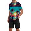imageYTD Mens 2 Piece Outfits Tropical Print Short Sleeve Button Down Hawaiian Shirt and Beach Shorts SetSunset