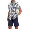imageYTD Mens 2 Piece Outfits Tropical Print Short Sleeve Button Down Hawaiian Shirt and Beach Shorts SetWhite Blue Leaf