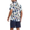 imageYTD Mens 2 Piece Outfits Tropical Print Short Sleeve Button Down Hawaiian Shirt and Beach Shorts SetWhite Blue Leaf